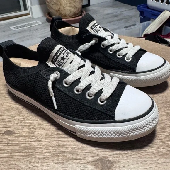 CONVERSE ALL STAR Classic Black and White Low-Tops elastic back slip on kids 13 - Picture 8 of 13